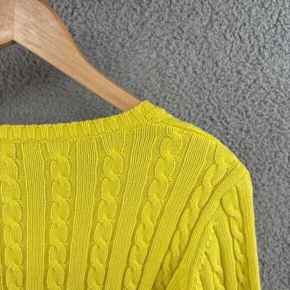 Lauren Ralph Lauren Cable Knit V-Neck Cotton Sweater Yellow Size Small Preppy - Picture 4 of 10